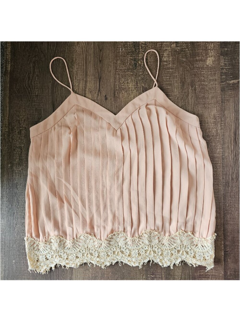 Dance & Marvel Pleated Lace Tank Top/Camisole, S, Peach
